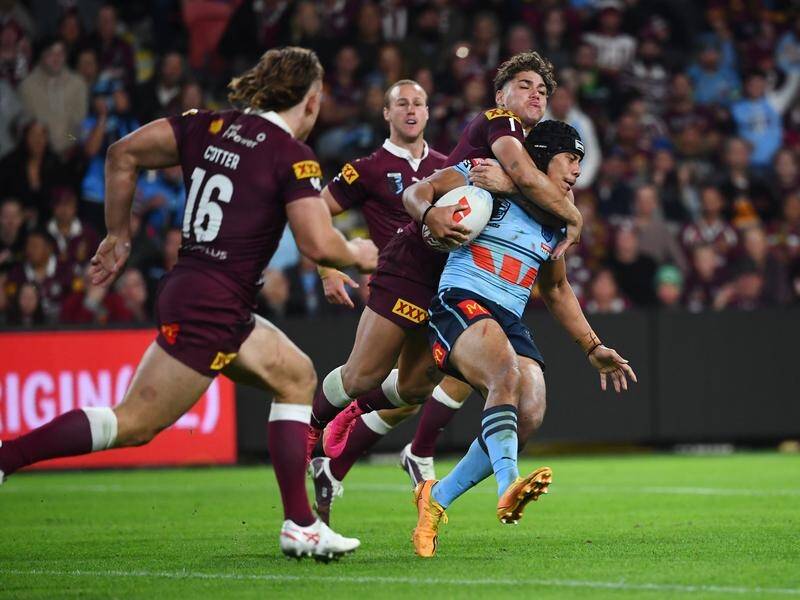 Queensland's Reece Walsh cant wait for another Origin duel with NSW No.6 Jarome Luai. (Jono Searle/AAP PHOTOS)